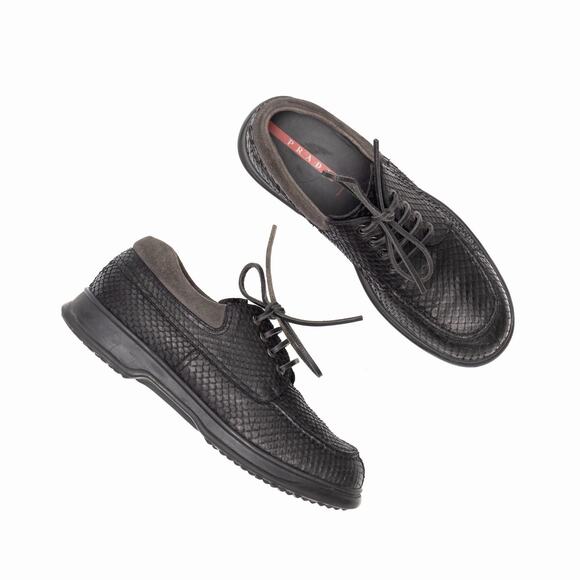 3.7k.$ PRADA RARE Snake Skin Black Split Toe Chunky Derby Avant Garde VTG US10 main image 4